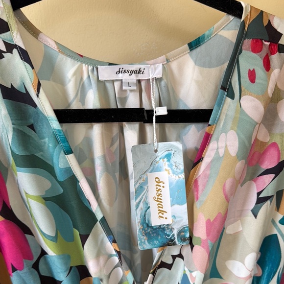 Pink and Green Puff Sleeve Maxi Dress for Weddings - Picture 2 of 4